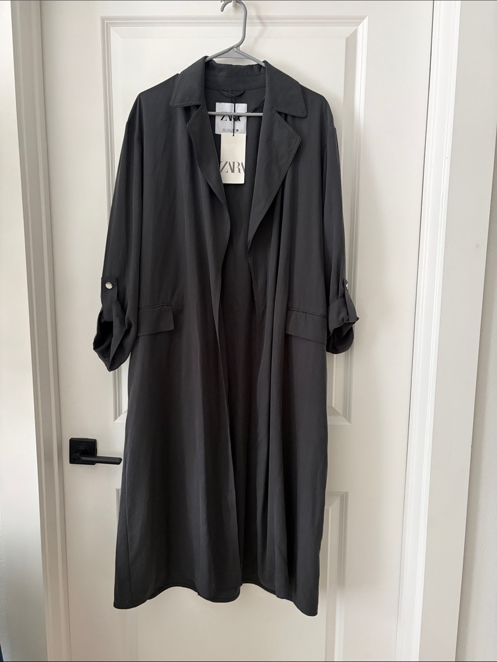 Zara Dark Gray Lightweight Trench Coat with Roll-Tab Sleeves
